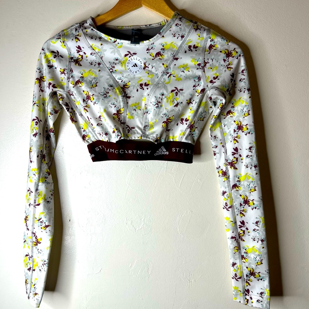 Adidas by Stella McCartney White Floral Long-Sleeve Cropped Top